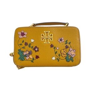 Tory Burch Britten Applique Small Top Handle Case Bag in Golden Curry